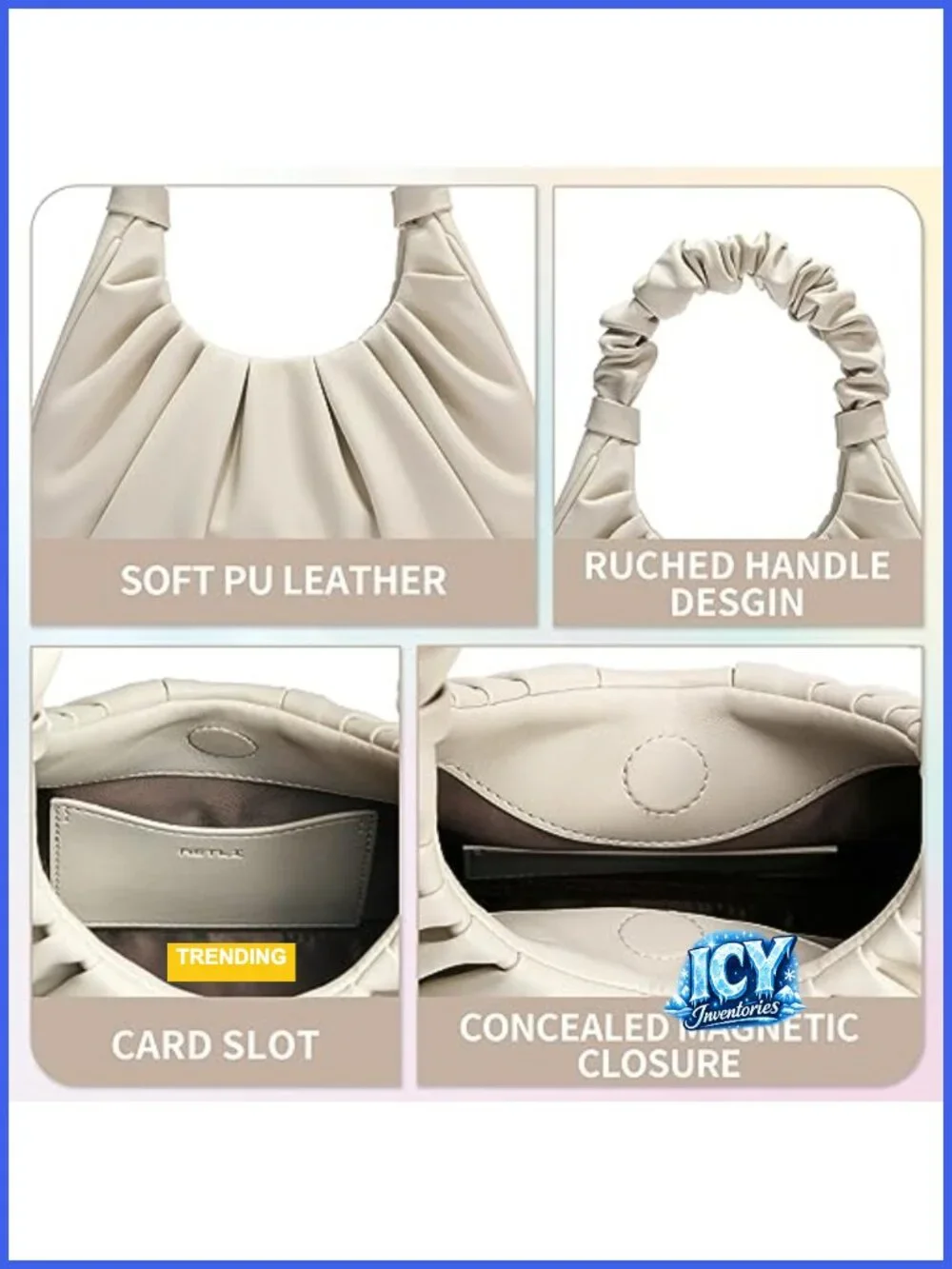 Mini Cloud Leather Hobo Shoulder Bag Waterproof Zipper Closure Handbag Purse